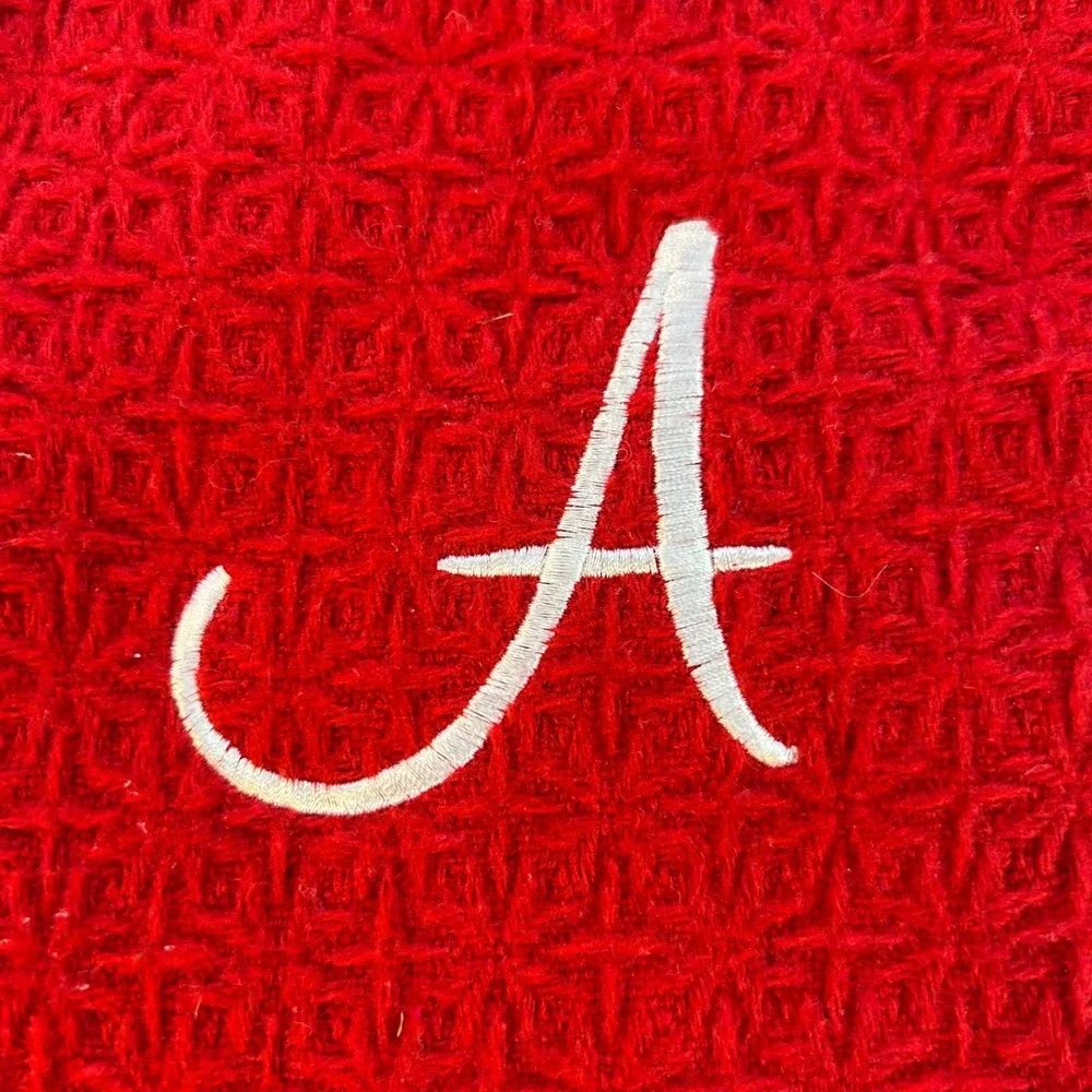 Red Waffle Knit Christmas Stocking‎ Embroidered Initial A Faux Fur Trim